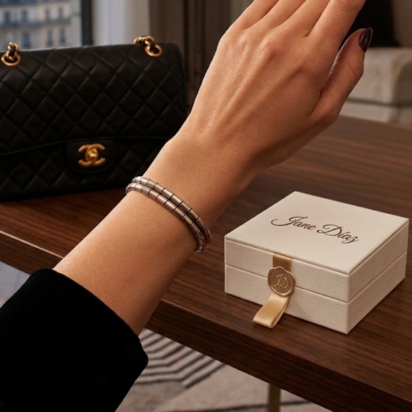 Jane Diaz Jewelry - Set 2 authentic Jane Diaz 925 silver grooved designer bohemian bangles bracelets